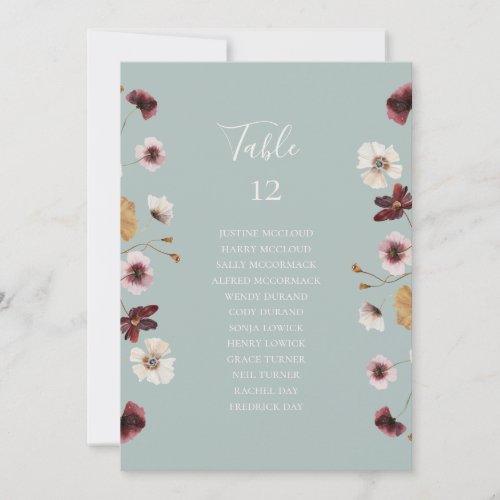 Copper Wildflower  Teal Table Seating Chart
