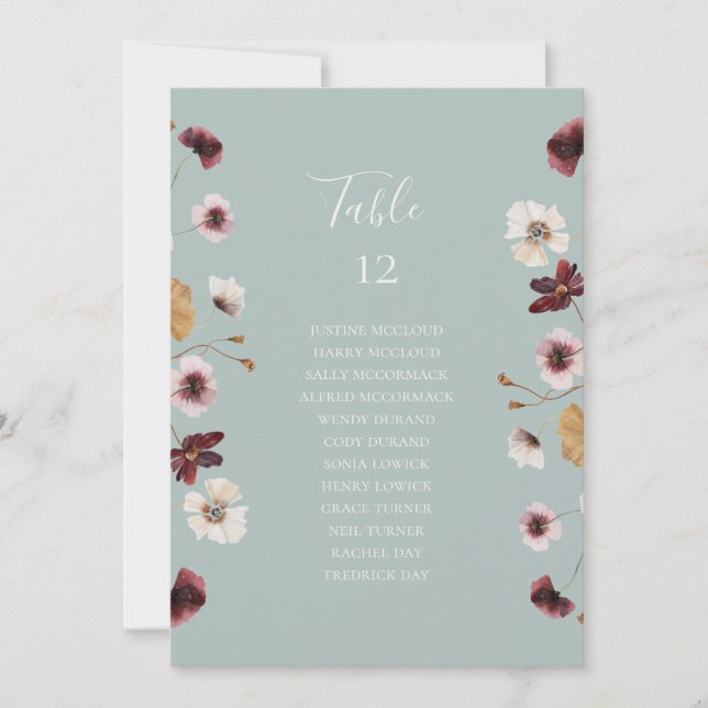 Copper Wildflower | Teal Table Seating Chart (Front)