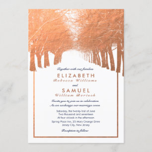 Copper Winter Trees Avenue Navy Wedding Invitation