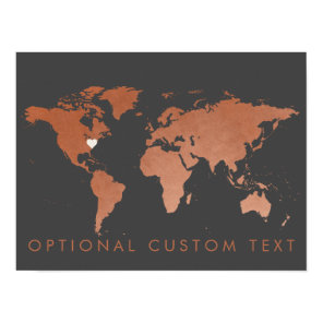 Copper World Map Decor with Editable Heart