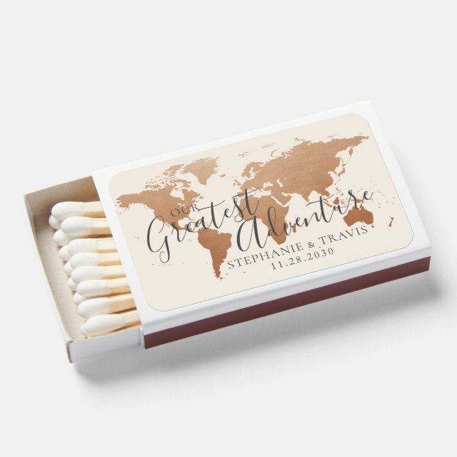 Copper World Map Destination Travel Theme Matchboxes (Front Open)
