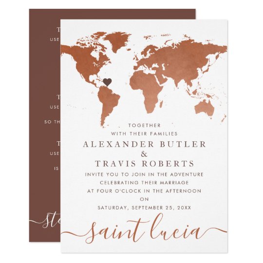 Copper World Map Destination Wedding Invitation Zazzle Com