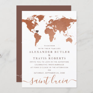 Copper World Map Destination Wedding Invitation