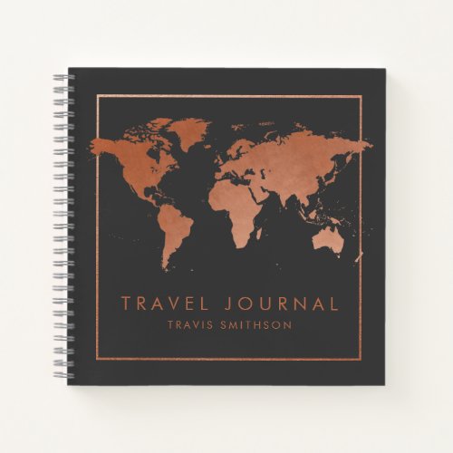 Copper World Map Modern Travel Journal or Notebook