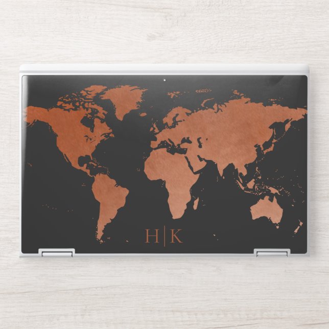 Copper World Map Monogram HP Laptop Skin (Front)