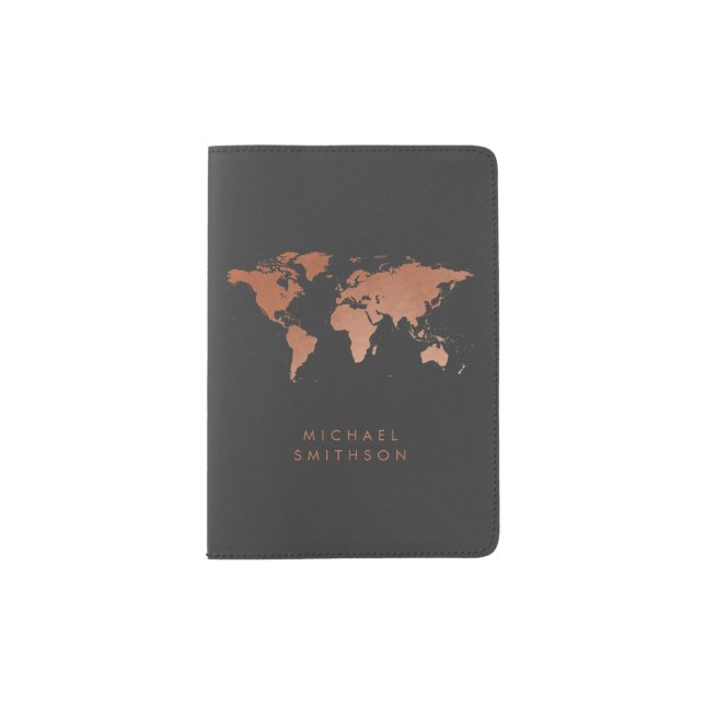 Copper World Map Professional Minimalist Passport Holder (Front)
