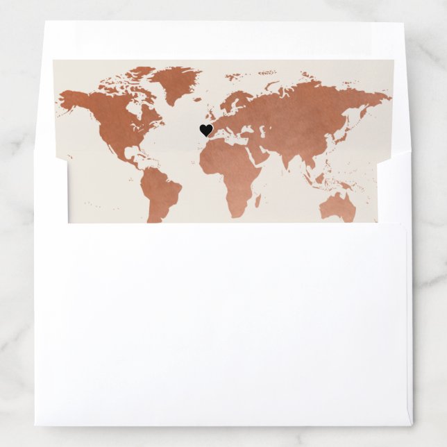 Copper World Map With Changeable Heart Location Envelope Liner (In Envelope)