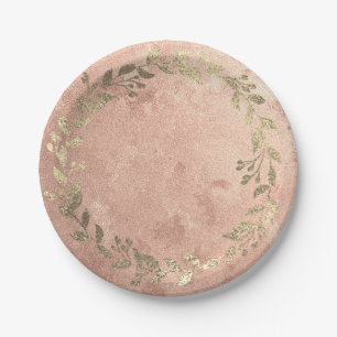 Copper Wreath Pink Rose Gold Laurel Bridal Wedding Paper Plates