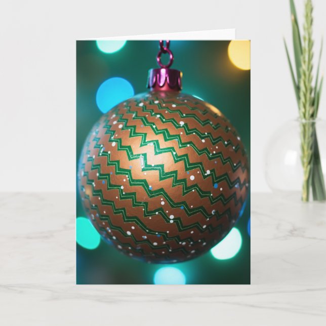 Copper Zigzag Christmas Ornament Card (Front)