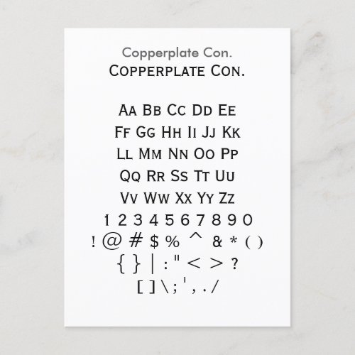 Copperplate Con _ Zazzle Font Sampler Sheet Postcard