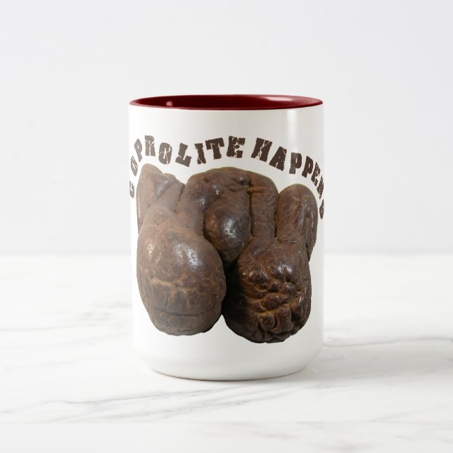 Coprolite Happens Dinosaur Two-Tone Coffee Mug (Center)