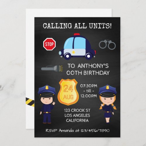 Cops and Robbers Birthday Chalkboard add photo Invitation