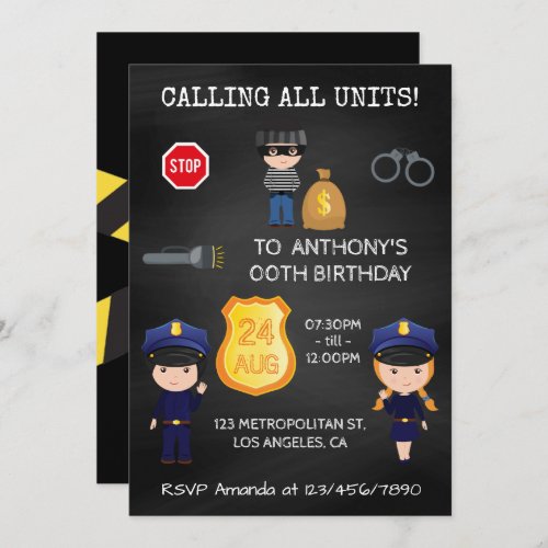Cops and Robbers Birthday Chalkboard Invitation