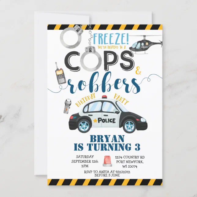 Cops and Robbers Birthday Party Invitation | Zazzle