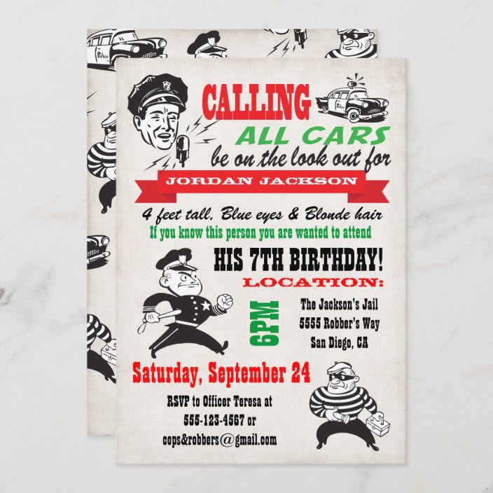 Cops And Robbers Birthday Party Invitation Zazzle Com