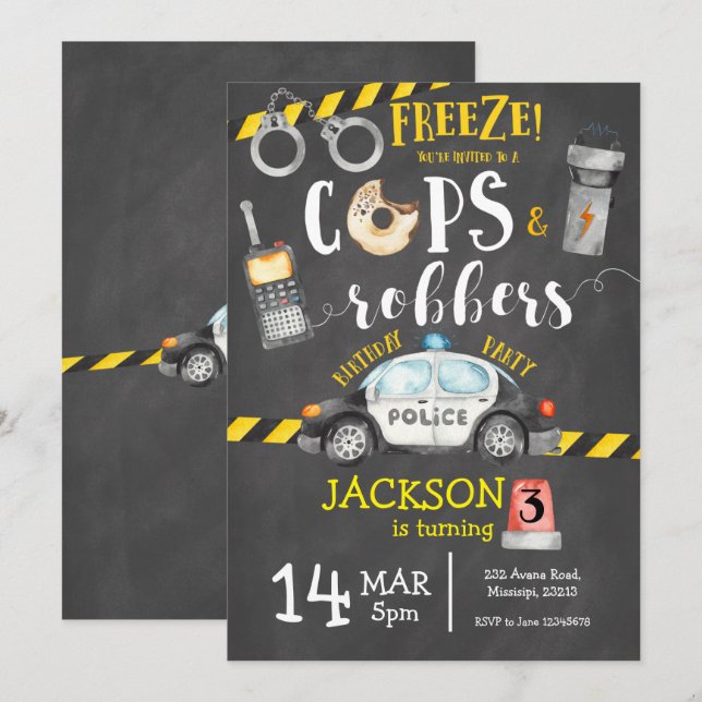 Cops and Robbers Birthday Party Invitation (Front/Back)