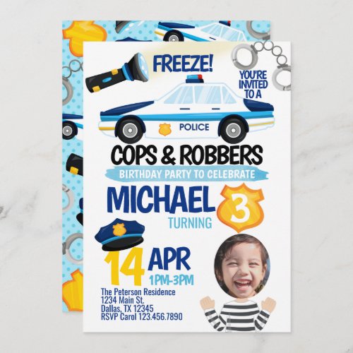 Cops and Robbers Birthday Party Invitation Invite