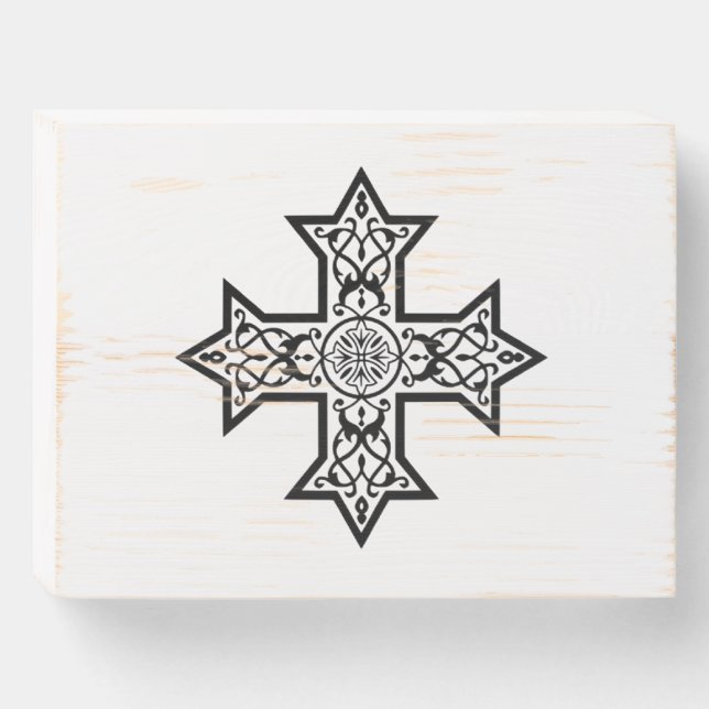 Coptic Cross Wooden Box Sign (Front Horizontal)