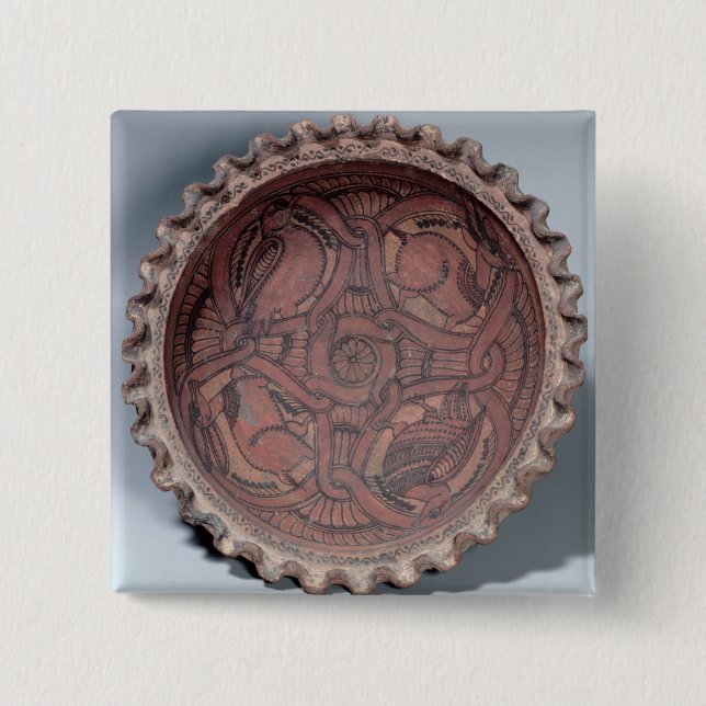 Coptic cup, painted terracotta with swag borders, button (Front)