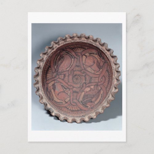 Coptic cup painted terracotta with swag borders postcard
