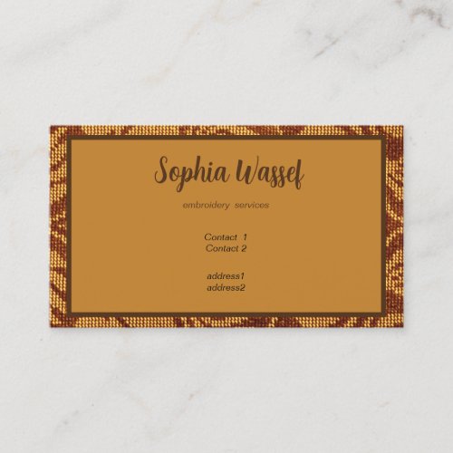 Coptic embroidery pattern  _ Orange leaves Business Card