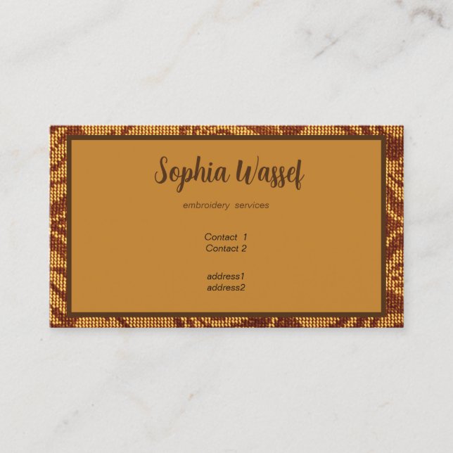 Coptic embroidery pattern  - Orange leaves Business Card (Front)