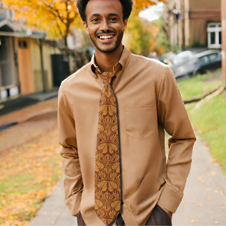 Coptic embroidery pattern  - Orange leaves Neck Tie