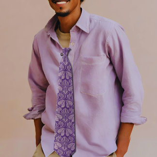 Coptic embroidery pattern  - Purple leaves Neck Tie