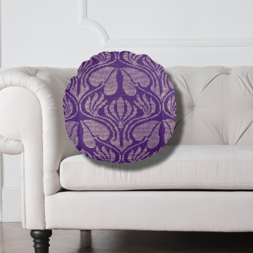 Coptic embroidery pattern  _ Purple  leaves   Round Pillow