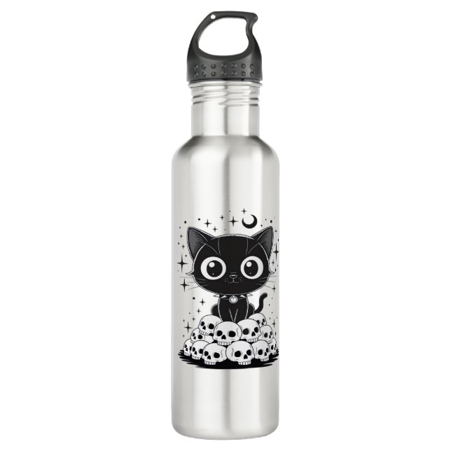 Copy of Cat Skulls Creepy Cute Kitty Goth Black Al Stainless Steel Water Bottle (Front)