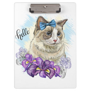 Copy of Hand drawing funny Cute cat with flowers Clipboard