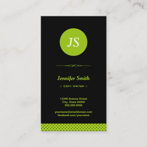 Copy Writer _ Stylish Apple Green Business Card