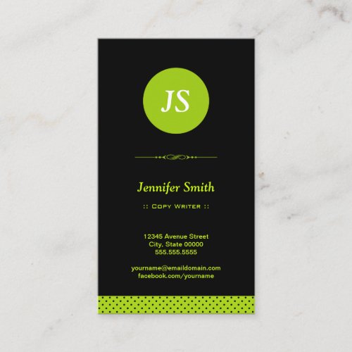 Copy Writer - Stylish Apple Green Business Card Template