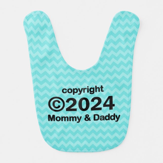 Copyright 2024 Blue Chevron Stripe Baby Bib (Front)