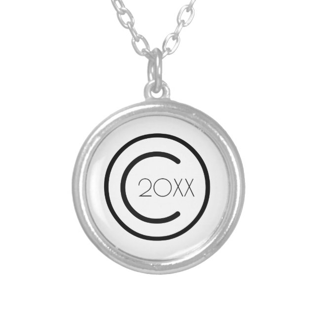 Copyright Yourself Modern Typographical White Silver Plated Necklace (Front)