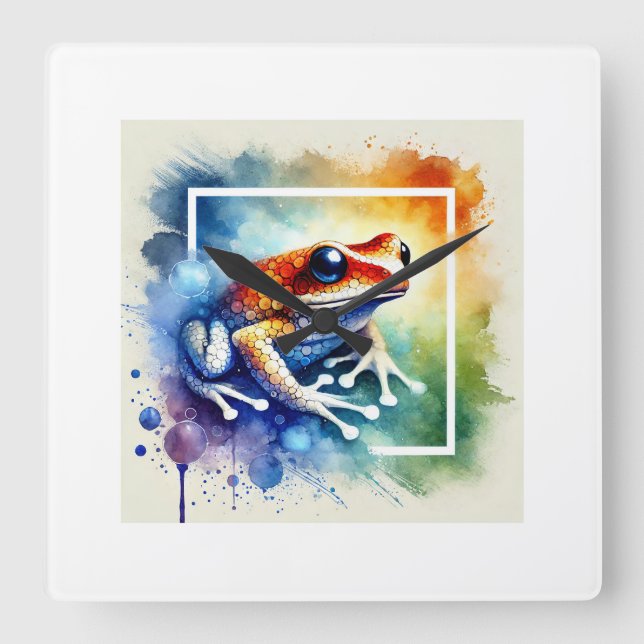 Coqu Frog in Serenity 071124AREF141 - Watercolor Square Wall Clock (Front)