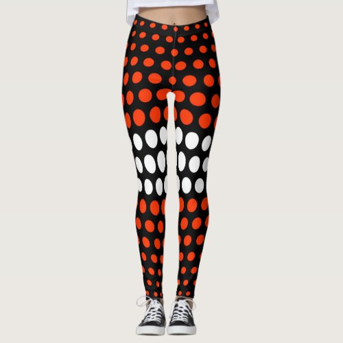 Coquelicot and White Polka Dot Pattern Leggings