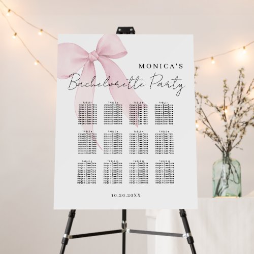 Coquete pink bow Bachelorette Party Seating chart  Foam Board
