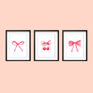 Coquette 11x14 Pink Bows Cute Baby Girl Nursery Wall Art Sets