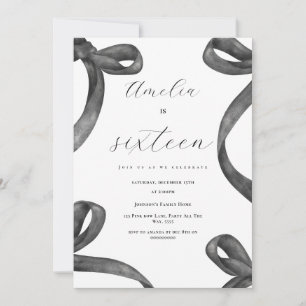 Coquette 16th Birthday Girl Black Bow 18th 21st Invitation
