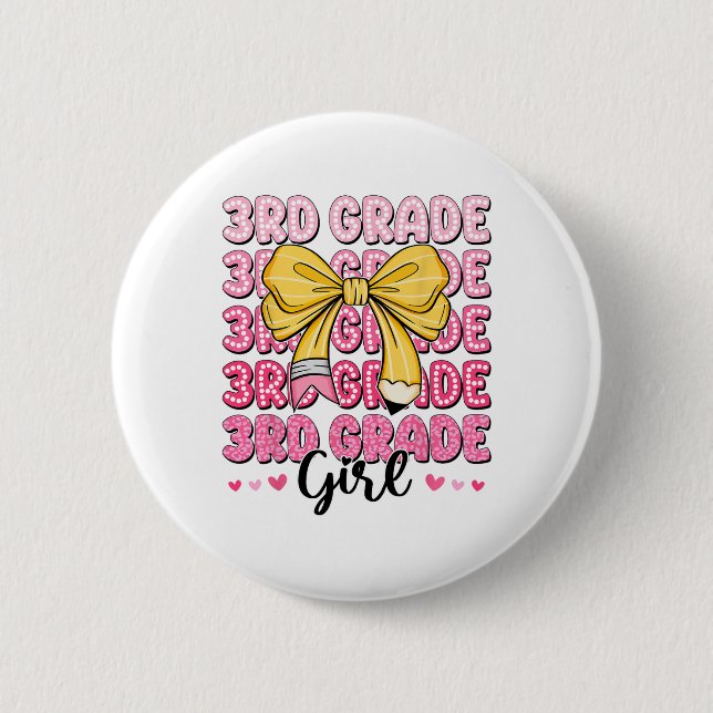 Coquette 3rd Grade First Day Of Back To School Gir Button (Front)
