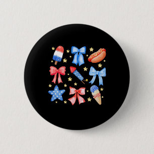 Coquette 4th Of July Blue Red Bows Stars  Button