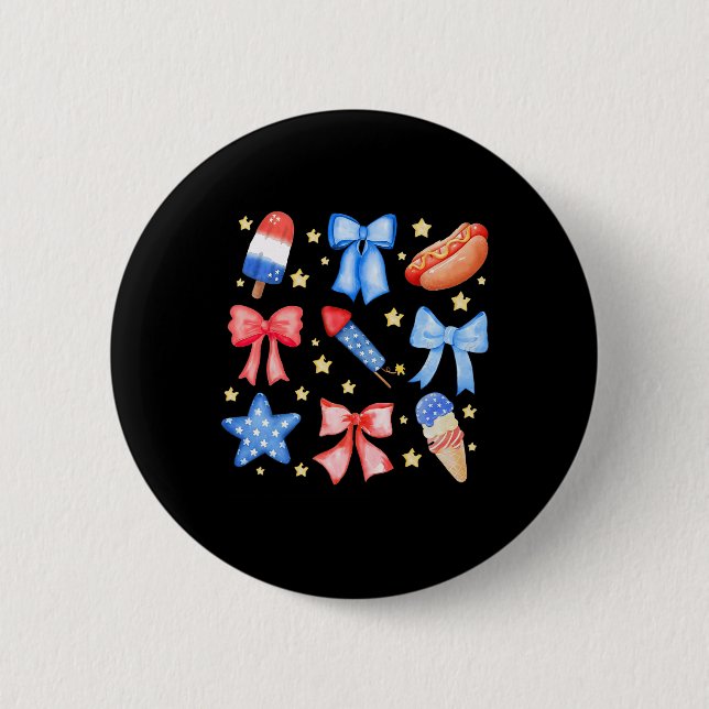 Coquette 4th Of July Blue Red Bows Stars  Button (Front)