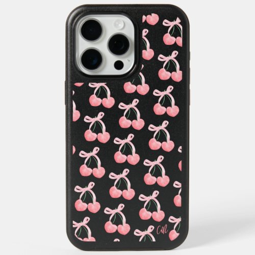 Coquette Aesthetic Bow Cherries Custom Monogram iPhone 15 Pro Max Case