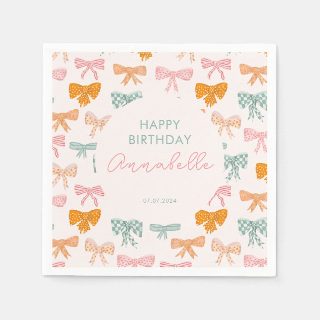 Coquette Aesthetic bow girls birthday party Napkins (Front)