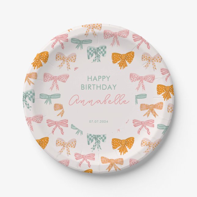 Coquette Aesthetic bow girls birthday party Paper Plates (Front)