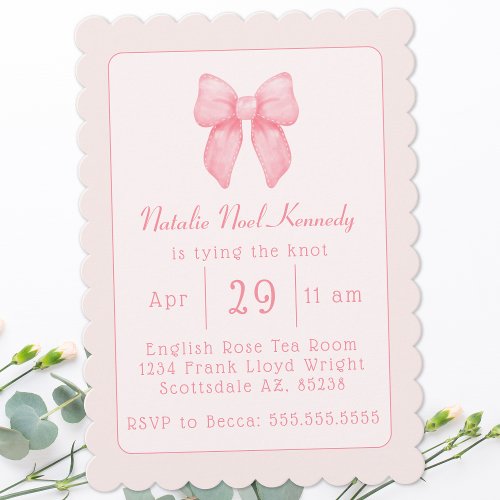 Coquette Aesthetic Bridal Shower Cute Pink Bow Invitation
