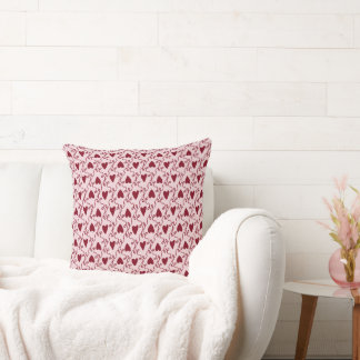 Coquette Aesthetic Burgundy Heart & Lattice Doodle Throw Pillow