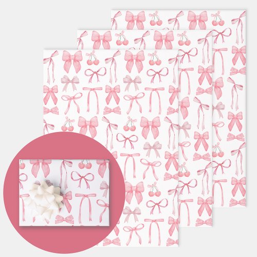 Coquette Aesthetic Cute Girly Female Pink Bow Wrapping Paper Sheets