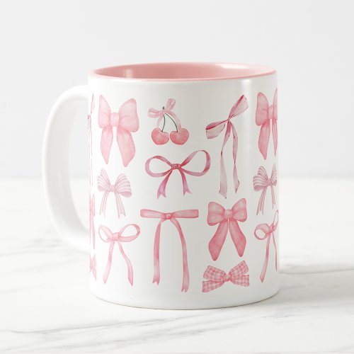 Coquette Aesthetic Cute Girly Feminine Pink Bow  Two_Tone Coffee Mug